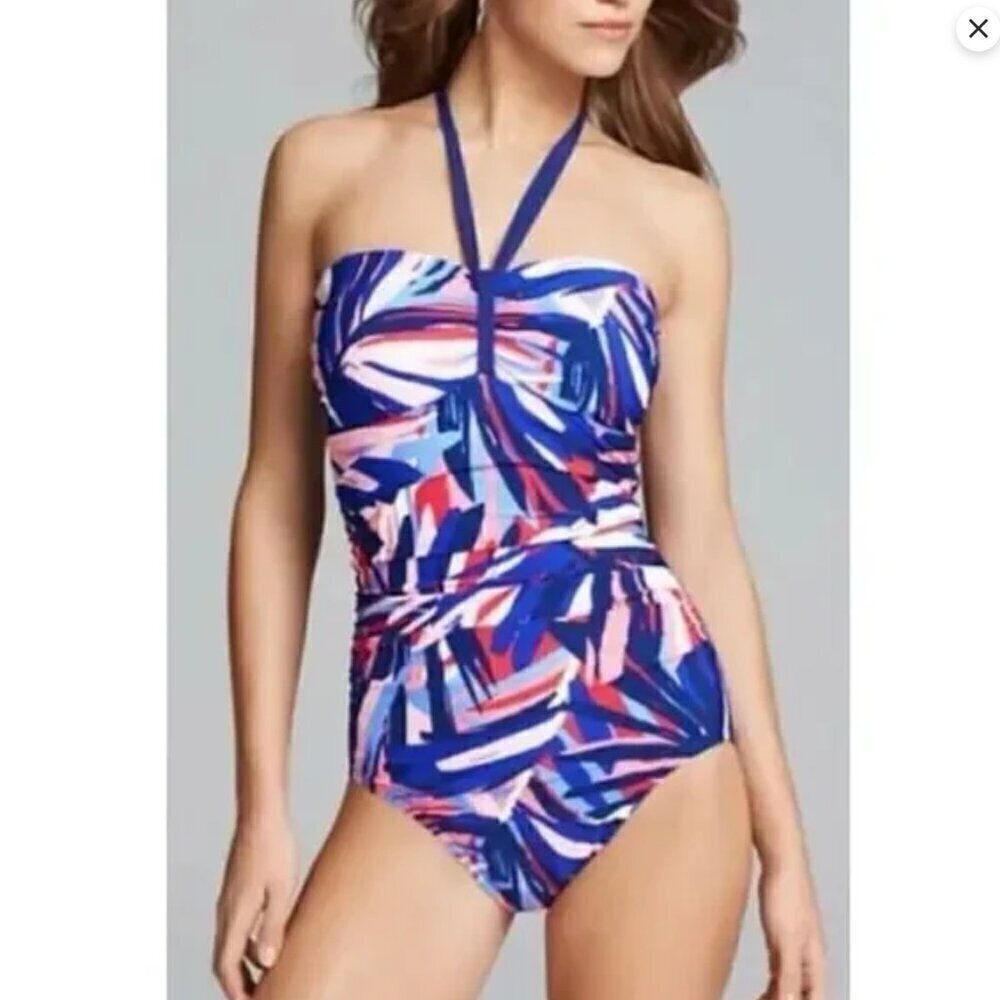 Miraclesuit Abstract Geometric One Piece Halter Swimsuit Sz. 8/10/12